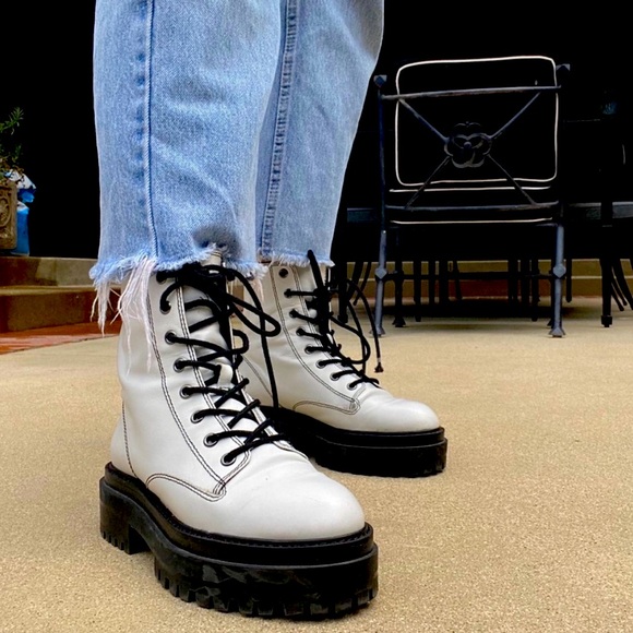 Topshop Shoes - TOPSHOP Leather White Ava Platform Combat Boots Lace Up Women’s US 9.5 / EU 49